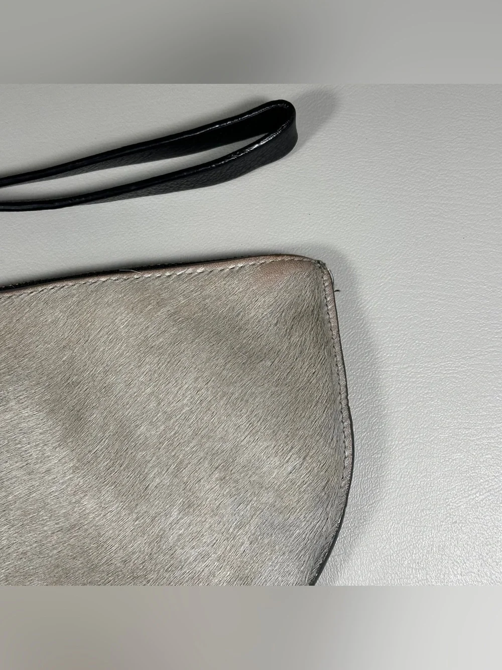 PUNTO FIBBIA Italian Calf Hair Genuine Leather Half Circle Wristlet Clutch